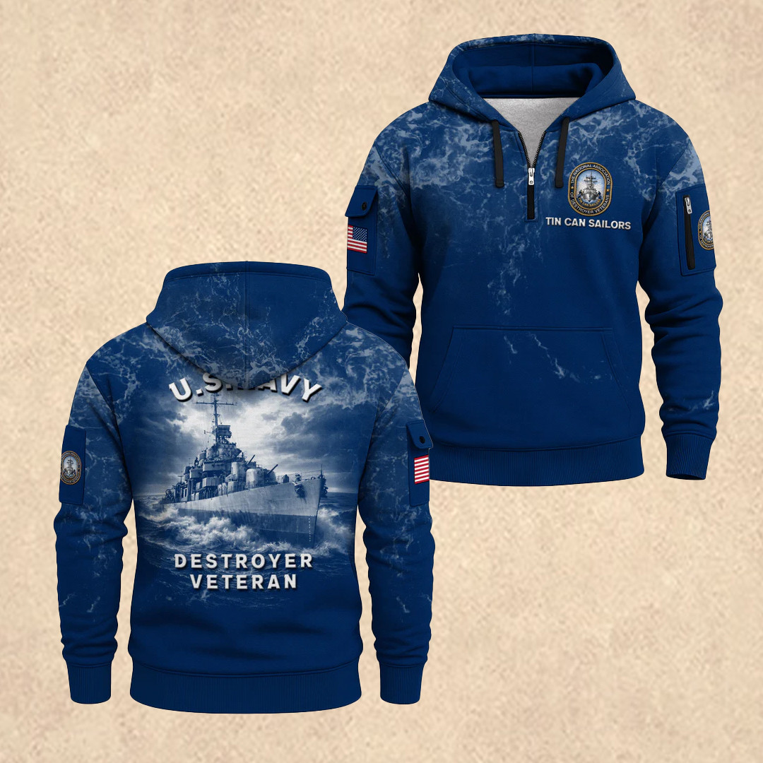 US NAVY 250th Anniversary Quarter Zip Hoodie Independence Day Merch Gift for Men - Tradiviet - Image 2
