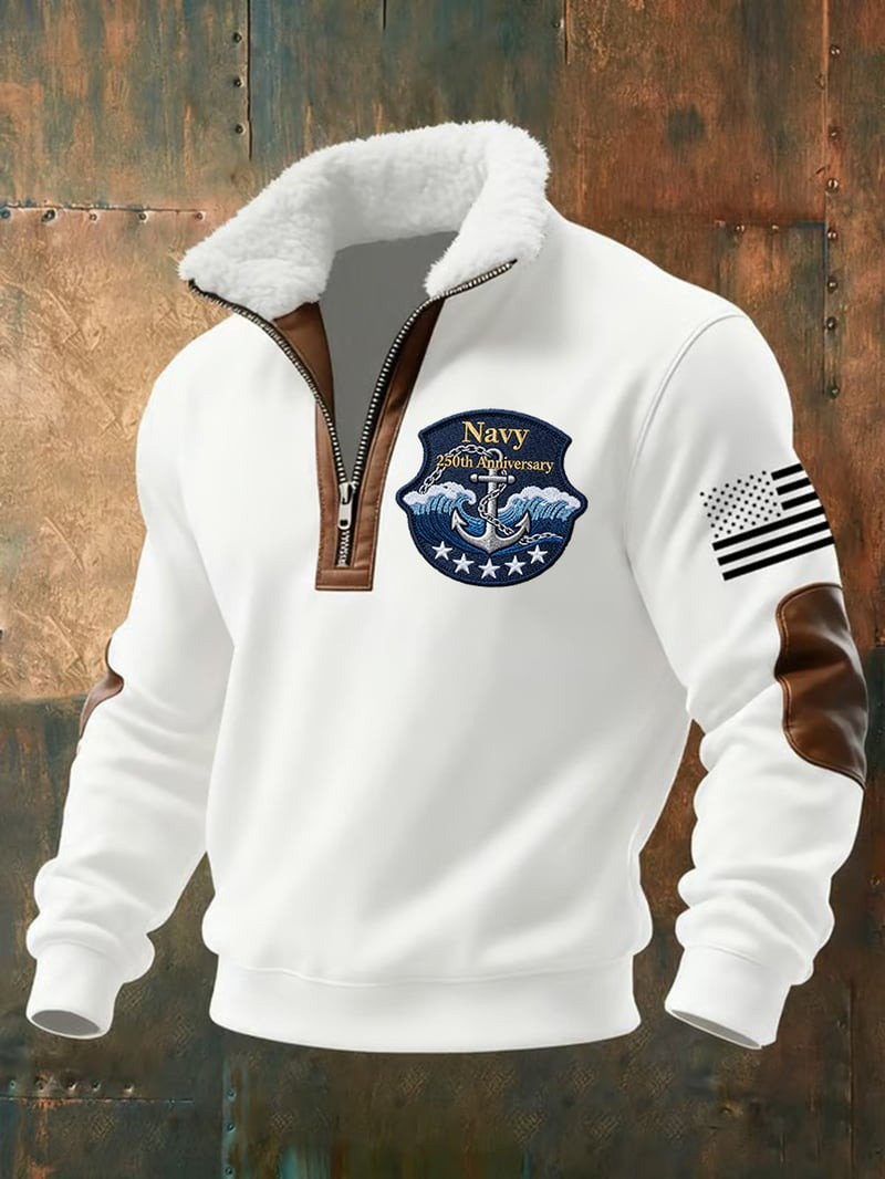 US Navy 250th Anniversary Sweatshirt Zipper Fur Collar Military Pullover Gift for Men - Tradiviet - Image 2