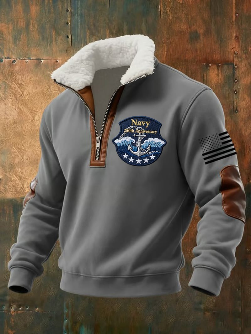US Navy 250th Anniversary Sweatshirt Zipper Fur Collar Military Pullover Gift for Men - Tradiviet - Image 4