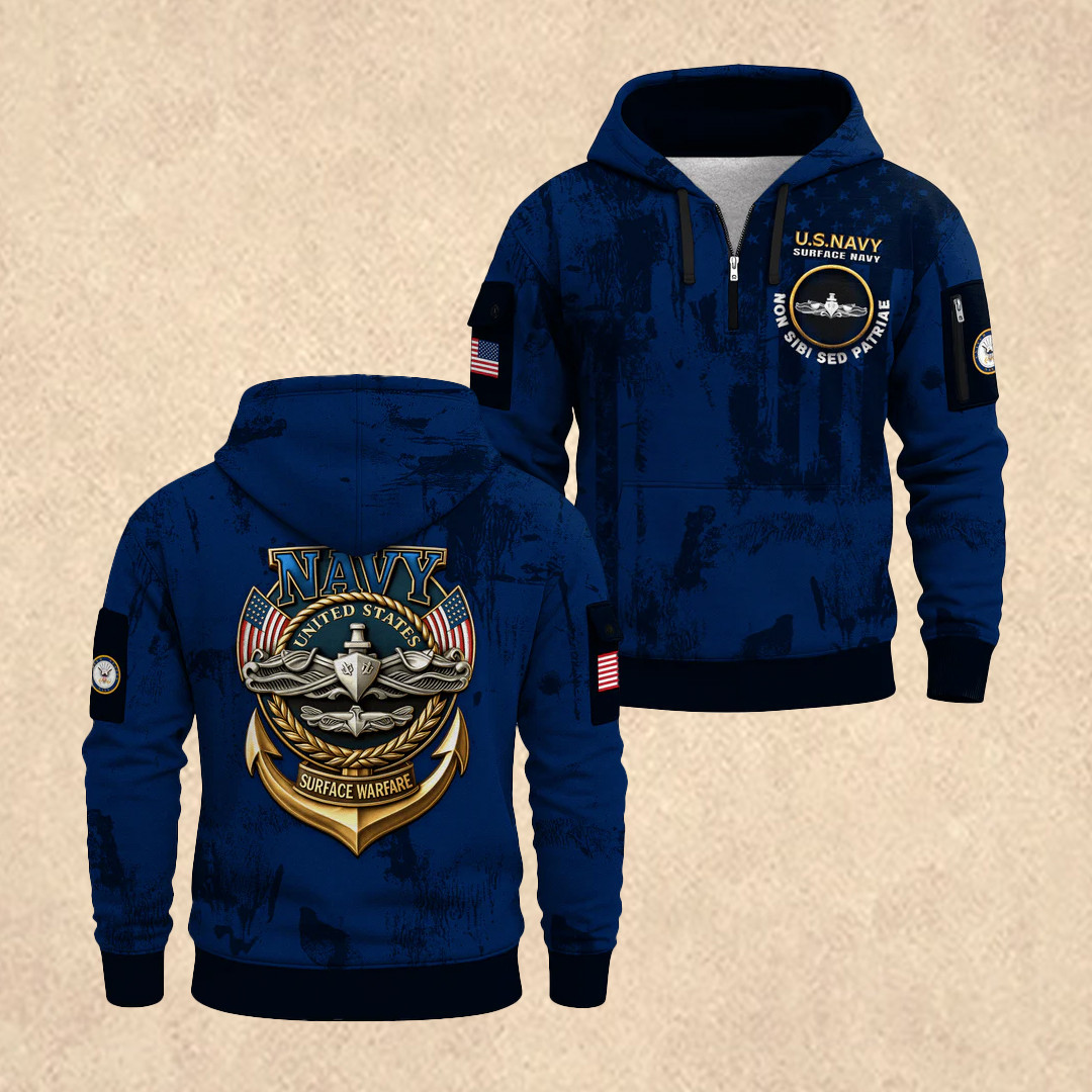 US NAVY 250th Years Of Service All-Over Quarter Zip Hoodie Patriotic Merch Father's Day Gift - Tradiviet - Image 2