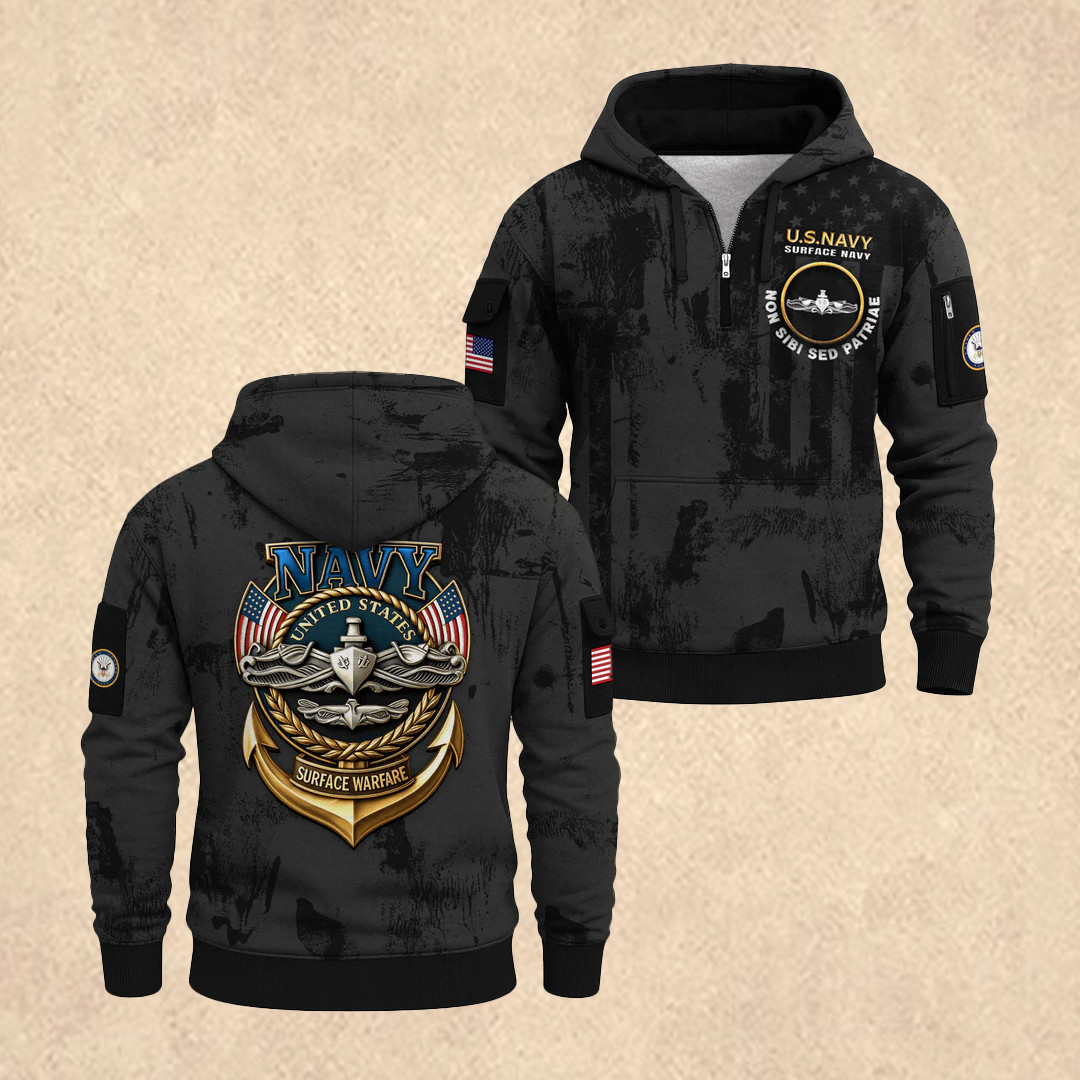 US NAVY 250th Years Of Service All-Over Quarter Zip Hoodie Patriotic Merch Father's Day Gift - Tradiviet