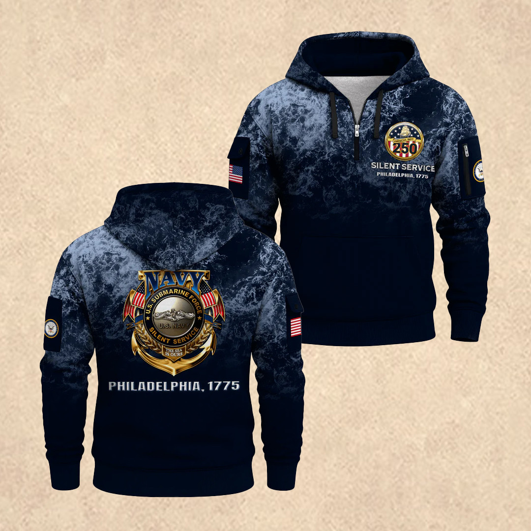 US NAVY 250th Years Of Service All-Over Quarter Zip Hoodie Veteran Day Merch Gift for Men - Tradiviet - Image 2