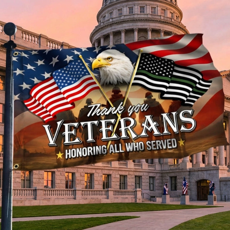 US Thank You Veterans Flag Honoring All Who Served Flag Decor Independence Day Merch - Tradiviet