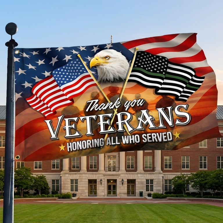 US Thank You Veterans Flag Honoring All Who Served Flag Decor Patriotic Gift Ideas - Tradiviet
