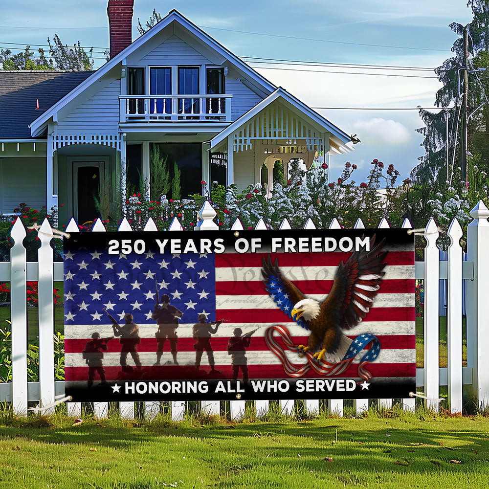US Veteran 250 Years Of Freedom Banner Honoring All Who Served Merch Gift For Mom - Tradiviet