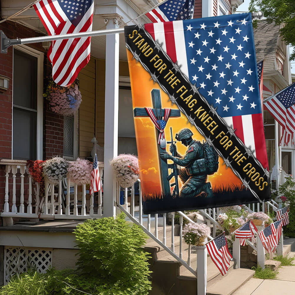 US Veteran Stand For The Flag Kneel For The Cross Flag 4Th Of July Merch Patriotic Gifts - Tradiviet