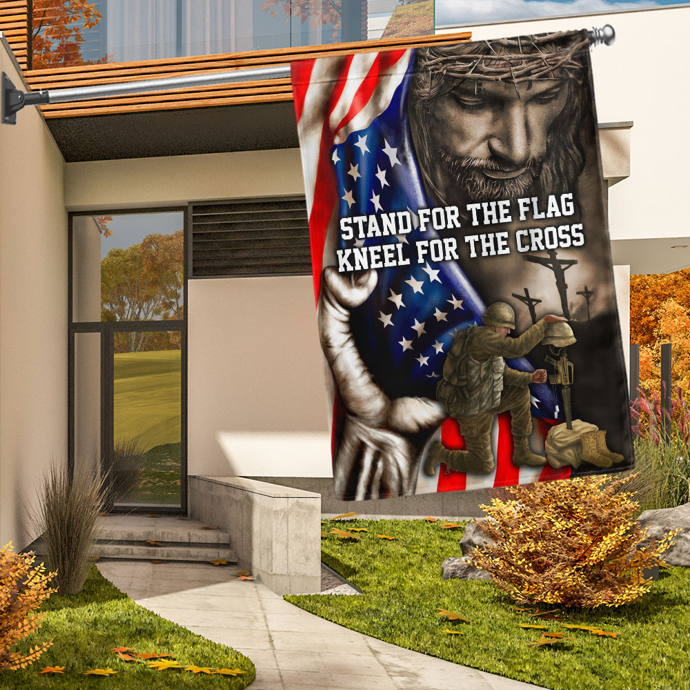 US Veteran Stand For The Flag Kneel For The Cross Flag Independence Day Decor 4Th Of July Merch - Tradiviet