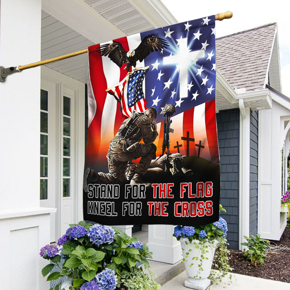 US Veteran Stand For The Flag Kneel For The Cross Flag Military Soldier Merch 4Th Of July Decor - Tradiviet