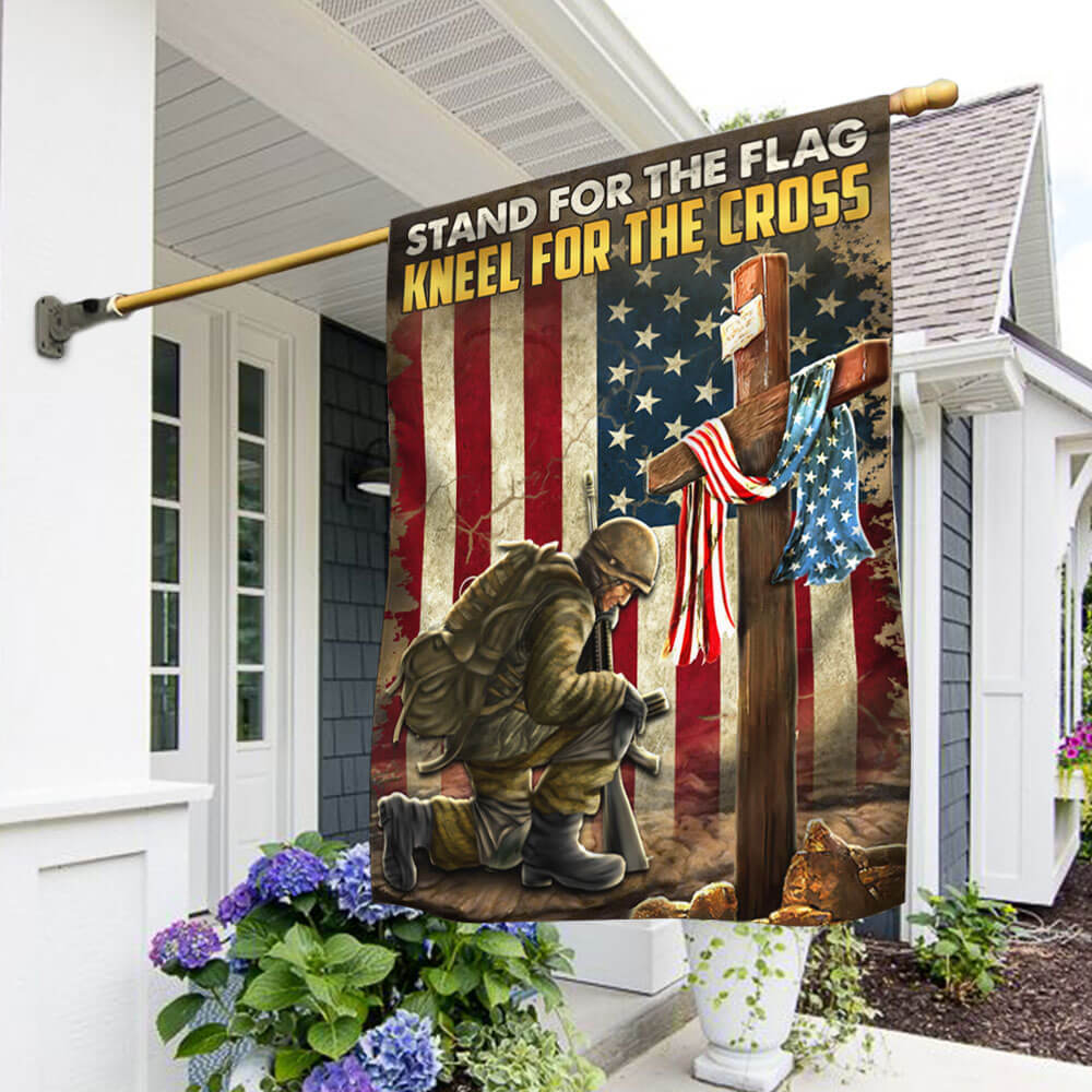 US Veteran Stand For The Flag Kneel For The Cross Flag Patriotic Veterans Day Flag Decor - Tradiviet