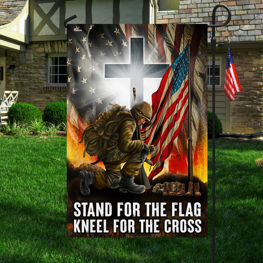 US Veteran Stand For The Flag Kneel For The Cross Flag Veterans Day Flag 4Th Of July Decor - Tradiviet