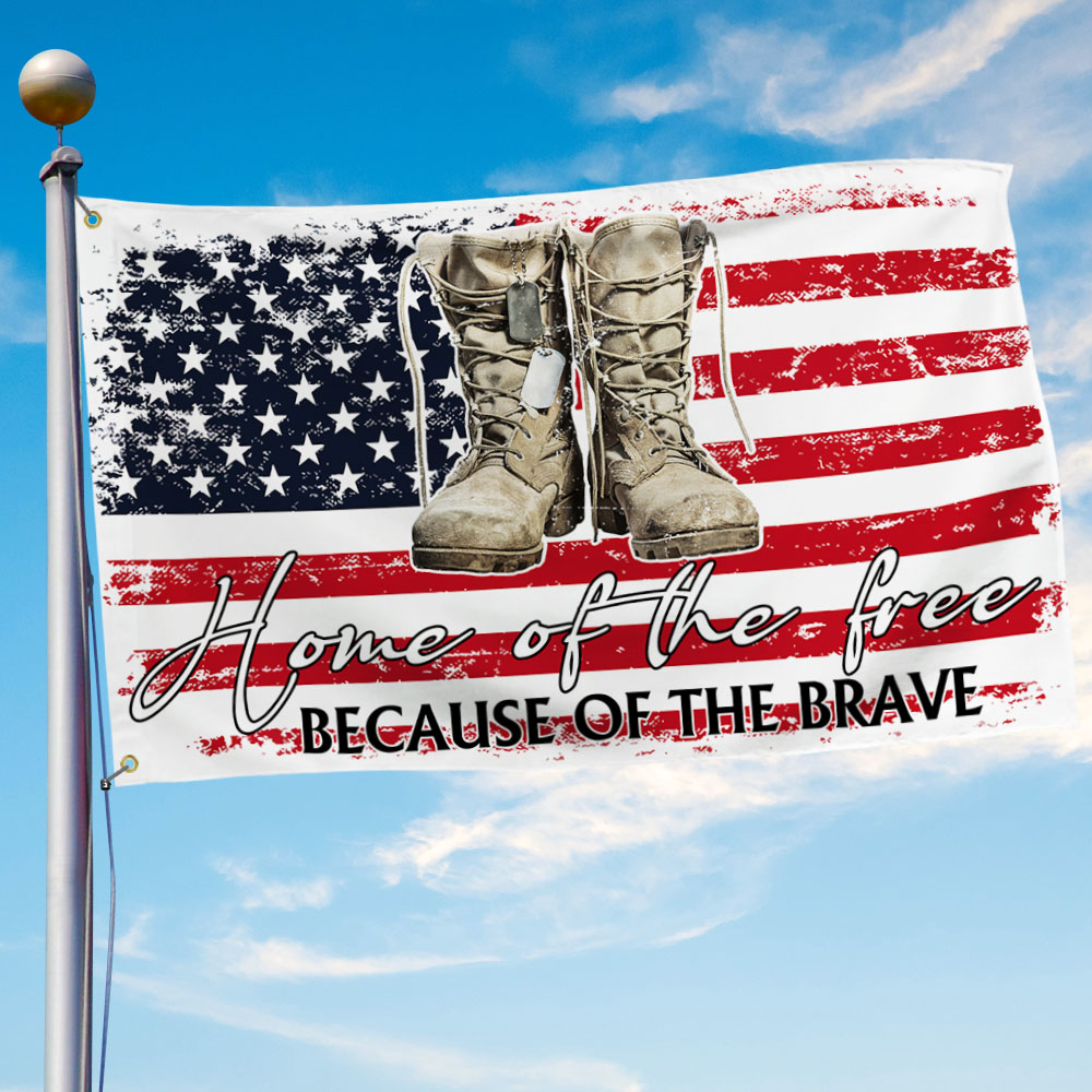 US Veterans Home Of The Free Because Of The Brave Flag 4Th Of July Merch Patriotic Decor - Tradiviet