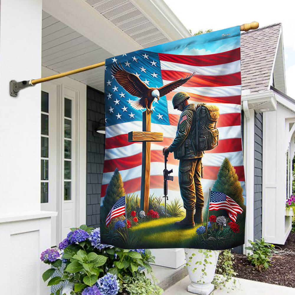 US Veterans Standing For The Flag Kneel For The Cross Eagle Flag Veterans Memorial Day Decor - Tradiviet