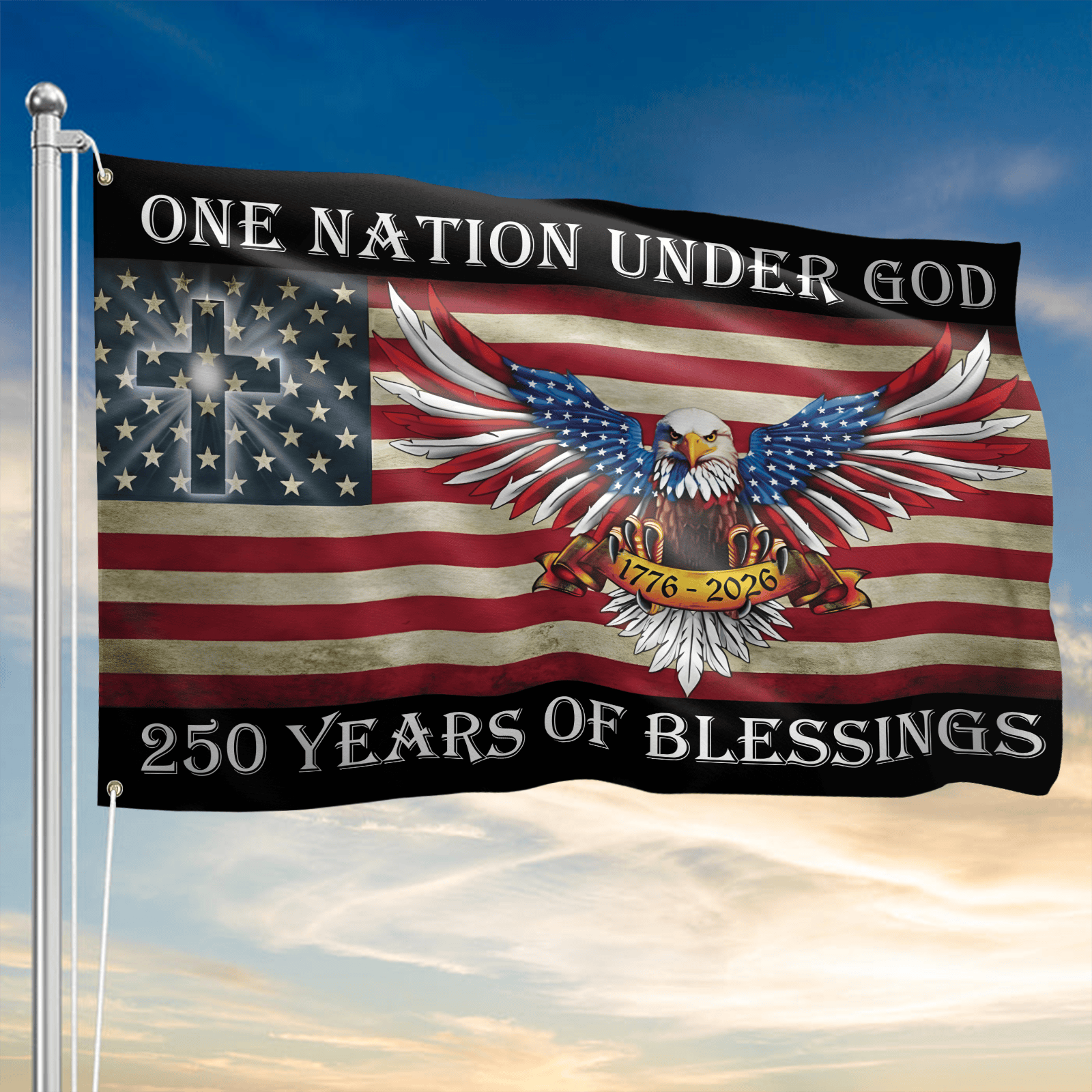 USA 250 Years Of Blessings Flag 1776 2026 Freedom Flag Decor Gift for Dad - Tradiviet