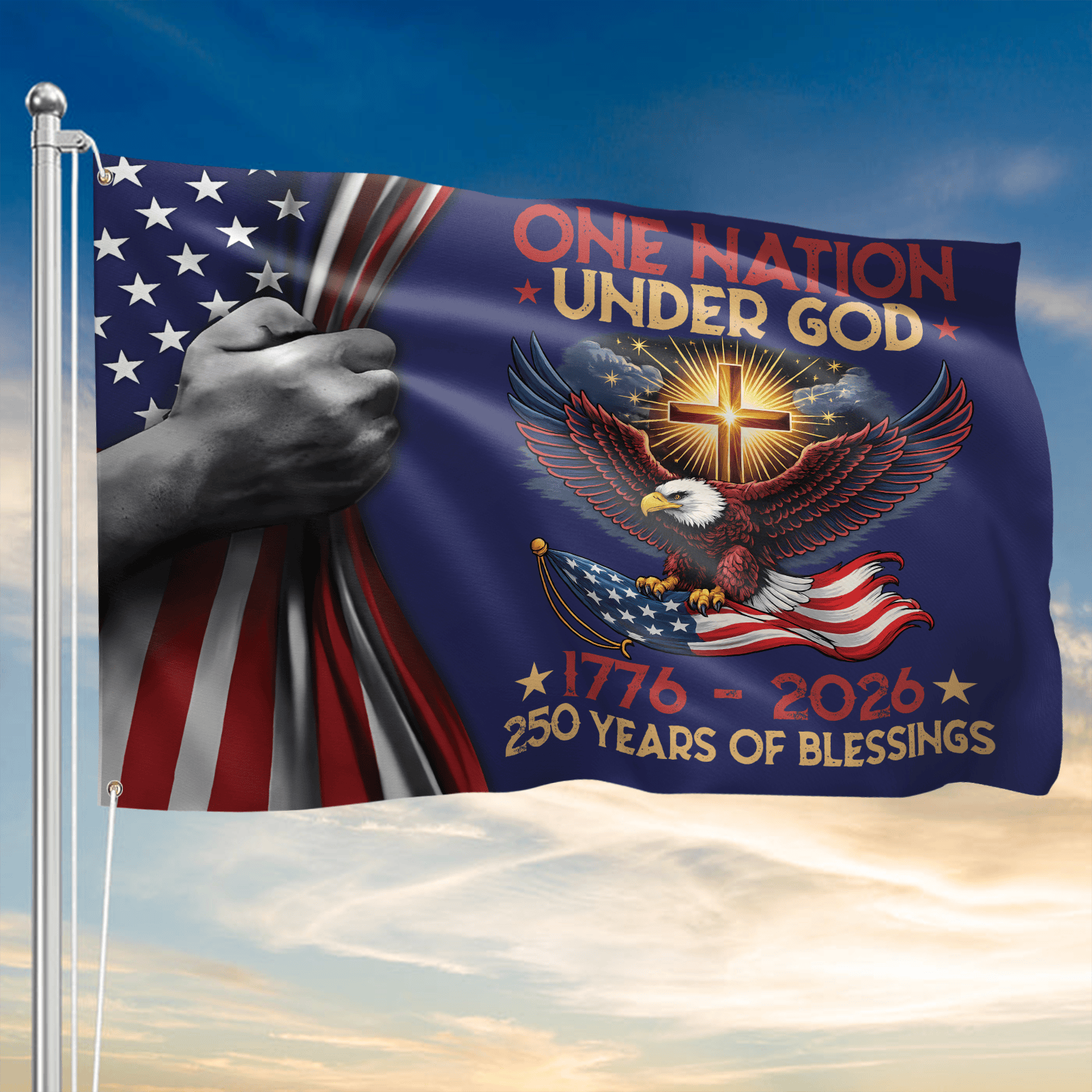 USA 250 Years Of Blessings Flag One Nation Under God Home Decor Gift For Husband - Tradiviet