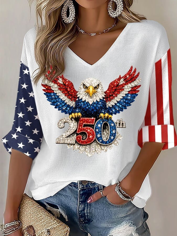 USA 250th Anniversary Long Sleeve Shirt American Eagle Graphic Gift for Wife - Tradiviet - Image 2