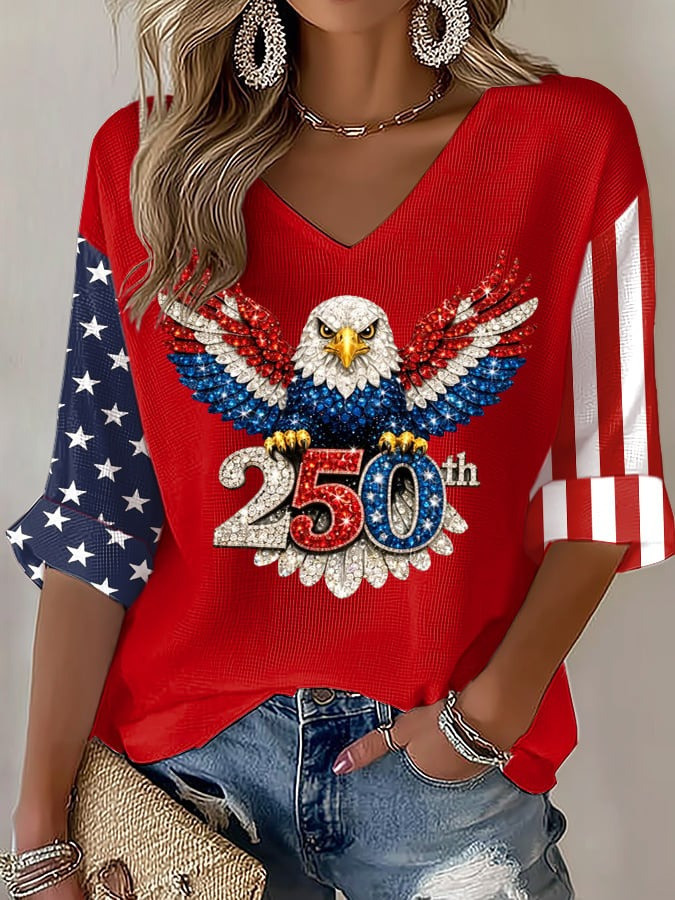 USA 250th Anniversary Long Sleeve Shirt American Eagle Graphic Gift for Wife - Tradiviet - Image 3