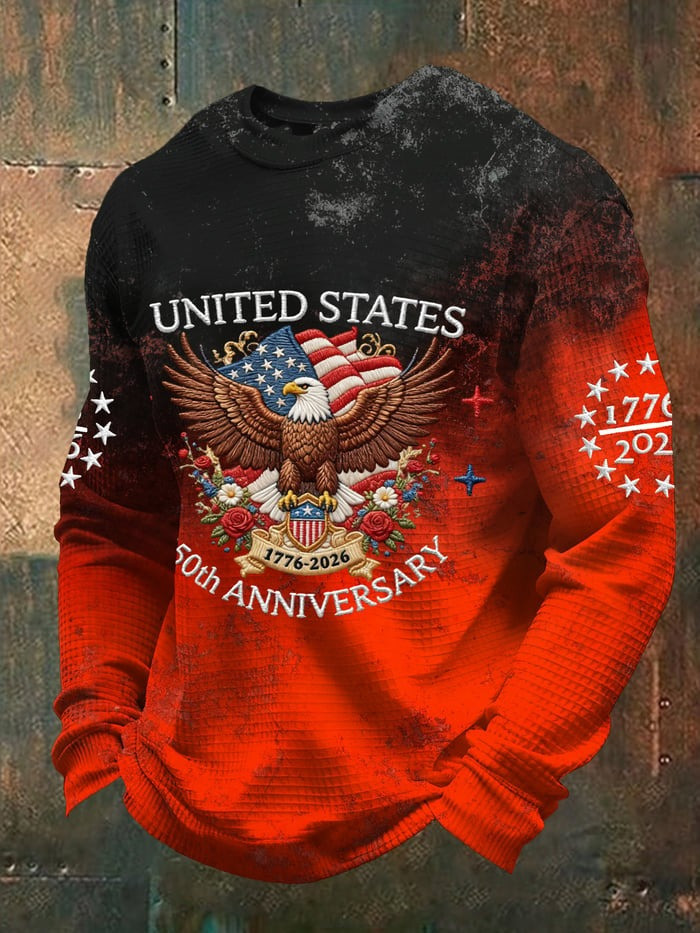 USA 250th Anniversary Long Sleeve Shirt Bald Eagle Print Fourth of July Apparel Gift - Tradiviet