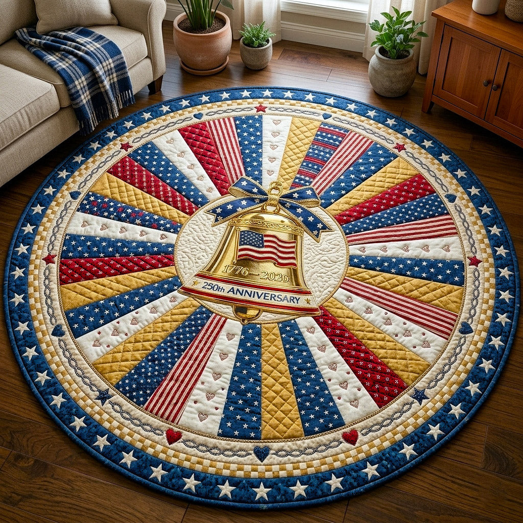 USA 250th Anniversary Quilted Round Mat 1776-2026 Patriotic American Flag Rug - Tradiviet