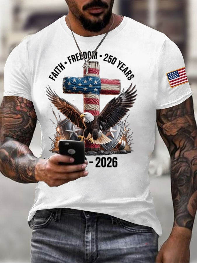 USA 250th Anniversary Shirt Mens Faith Freedom Shirt Patriotic Clothing Gift - Tradiviet - Image 3