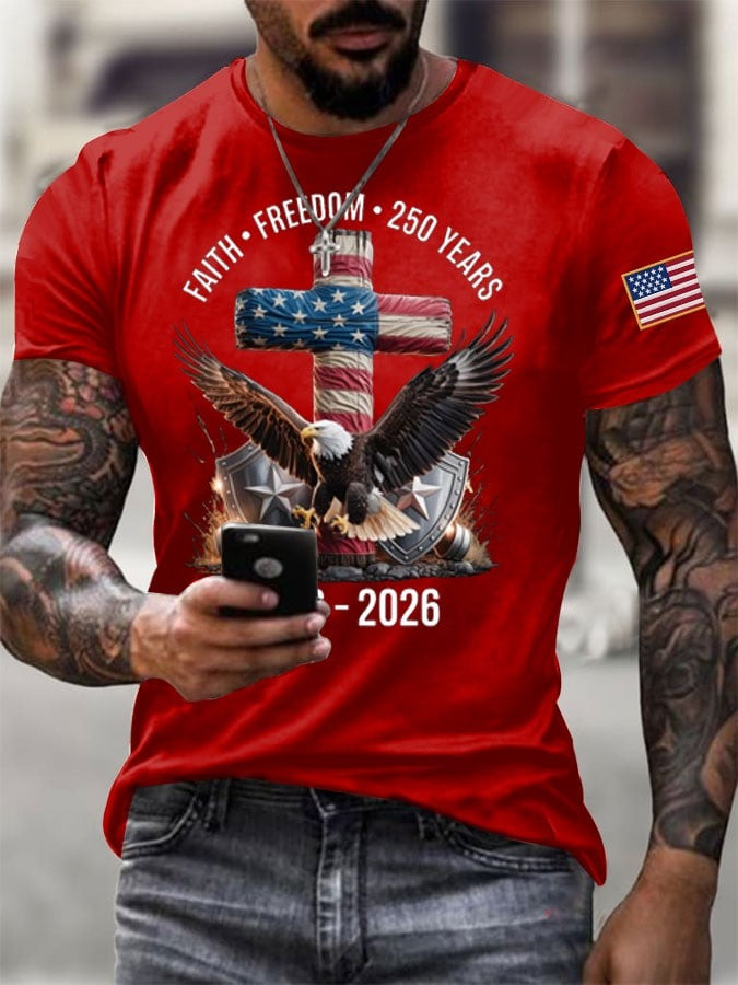 USA 250th Anniversary Shirt Mens Faith Freedom Shirt Patriotic Clothing Gift - Tradiviet - Image 4