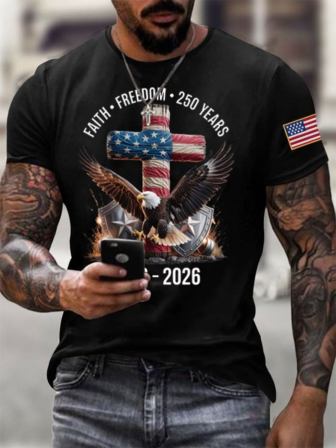 USA 250th Anniversary Shirt Mens Faith Freedom Shirt Patriotic Clothing Gift - Tradiviet