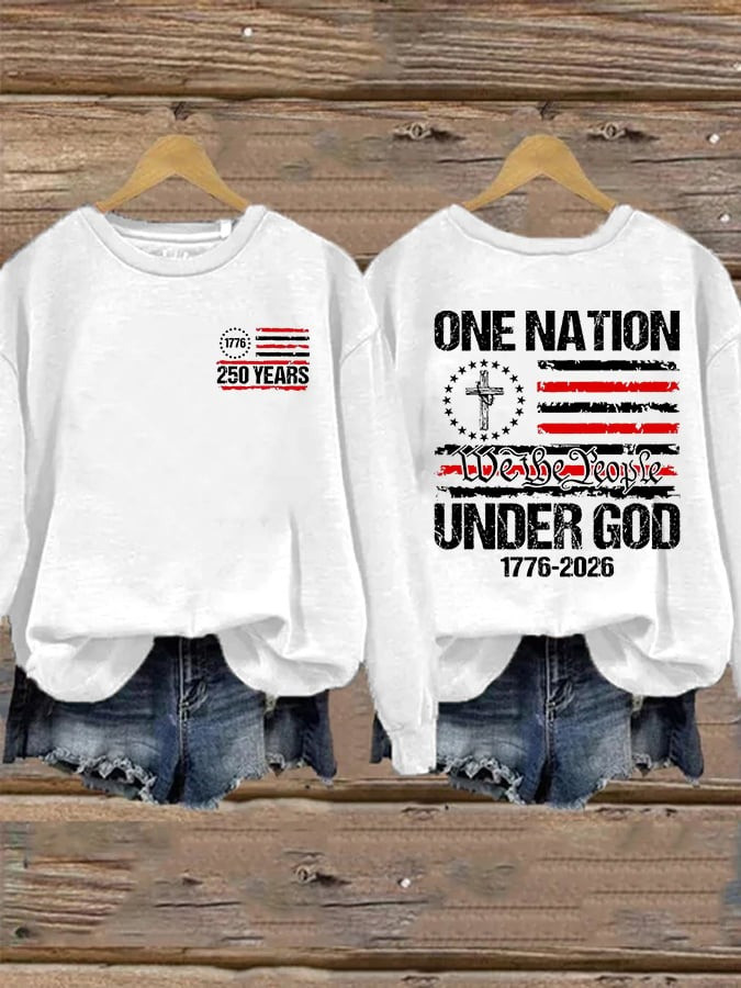 USA 250th Anniversary Sweatshirt One Nation Under God Crewneck We The People Apparel - Tradiviet