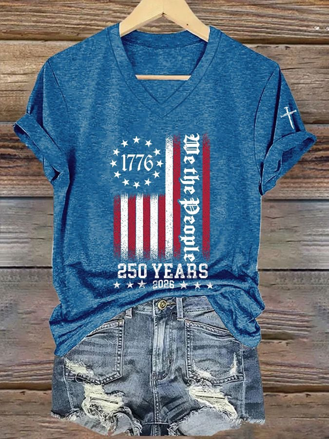 USA 250th Anniversary V-Neck Shirt We The People 1776 Shirt Fourth of July Gift - Tradiviet - Image 4