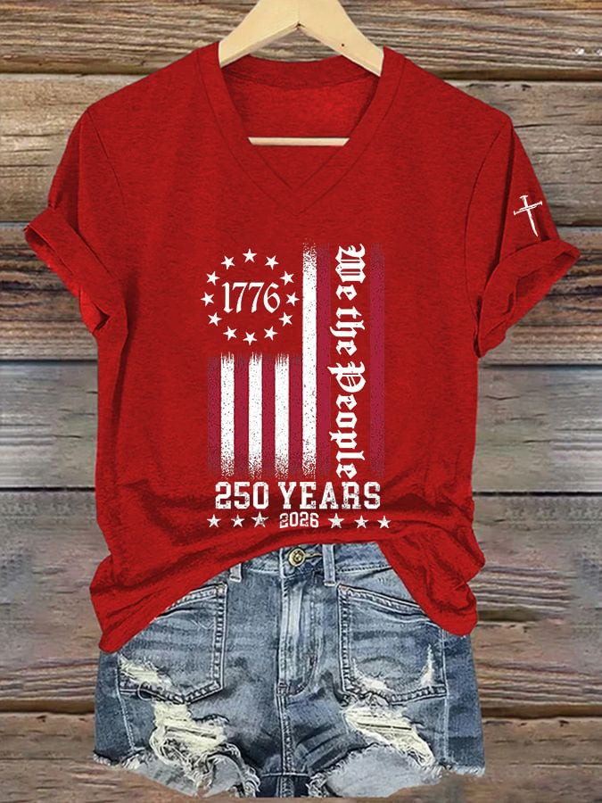 USA 250th Anniversary V-Neck Shirt We The People 1776 Shirt Fourth of July Gift - Tradiviet - Image 3