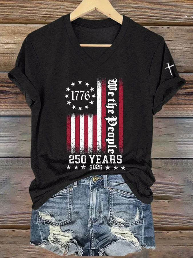 USA 250th Anniversary V-Neck Shirt We The People 1776 Shirt Fourth of July Gift - Tradiviet