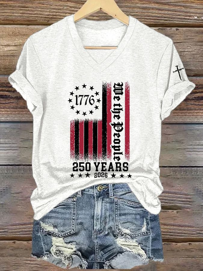 USA 250th Anniversary V-Neck Shirt We The People 1776 Shirt Fourth of July Gift - Tradiviet - Image 2