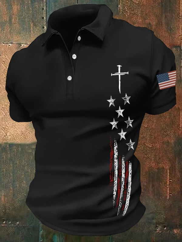 USA Flag Cross Polo Polo Shirt Christian Patriotic Polo American Faith Apparel Gift For Him - Tradiviet - Image 3