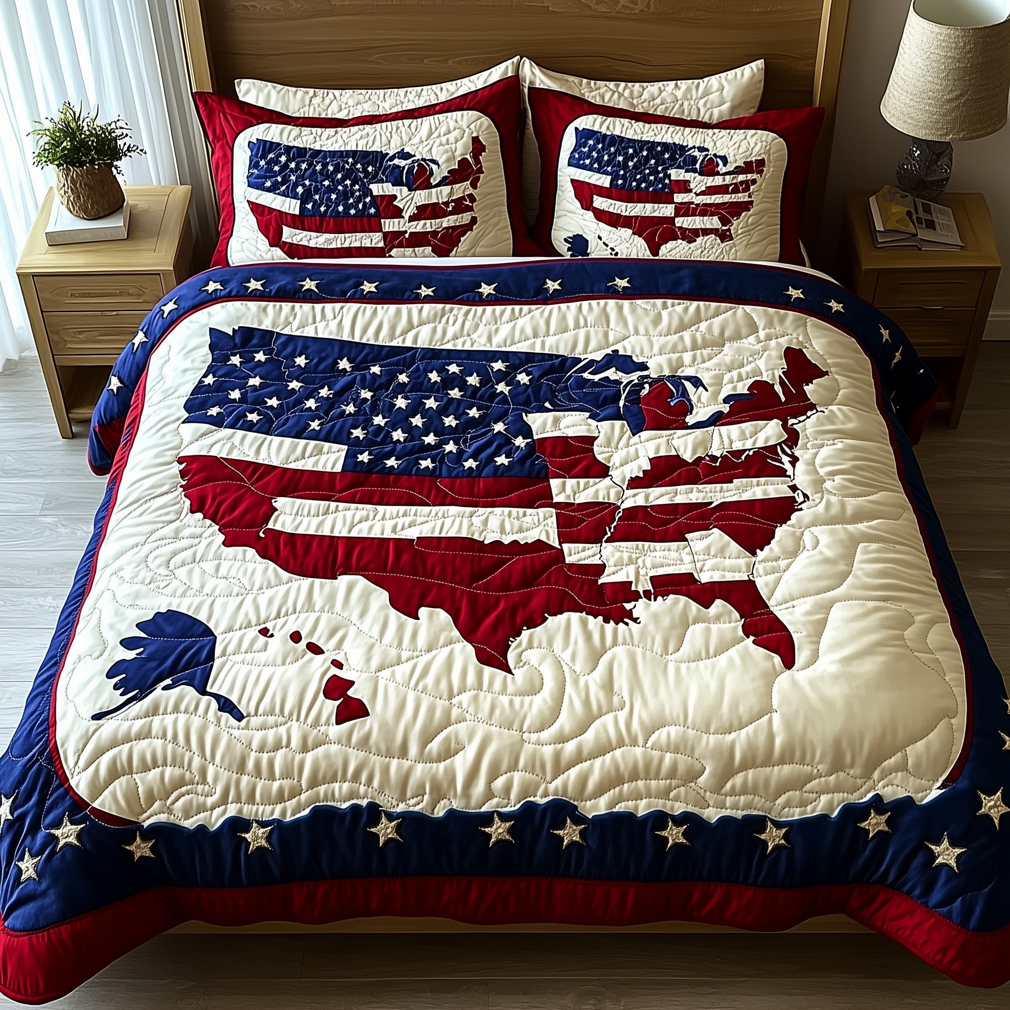 USA Map USA Flag Quilted Bedding Set 250 Years Anniversary Bedding Set Gift For Students - Tradiviet