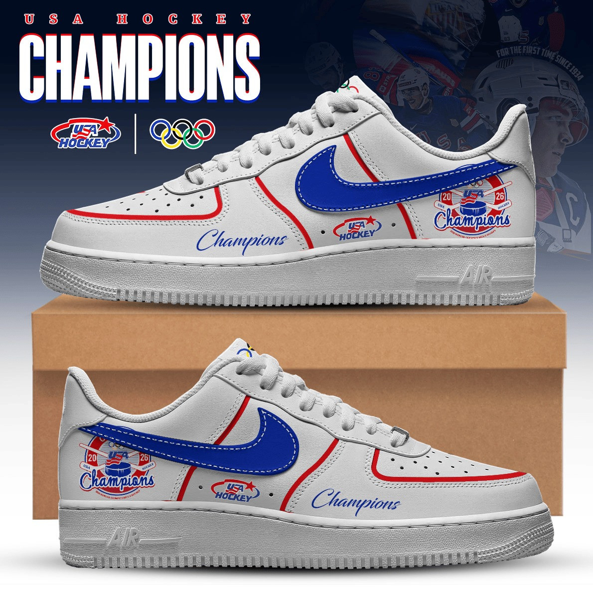 USA Mens Ice Hockey Gold Medal Sneaker USA Hockey Championship 2026 Gear Gift Ideas - Tradiviet