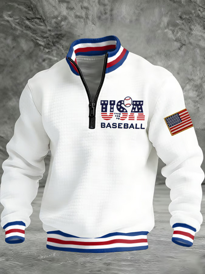 USA World Baseball Classic Half Zip Sweatshirt Waffle WBC 2026 Rosters Apparel for Team USA - Tradiviet