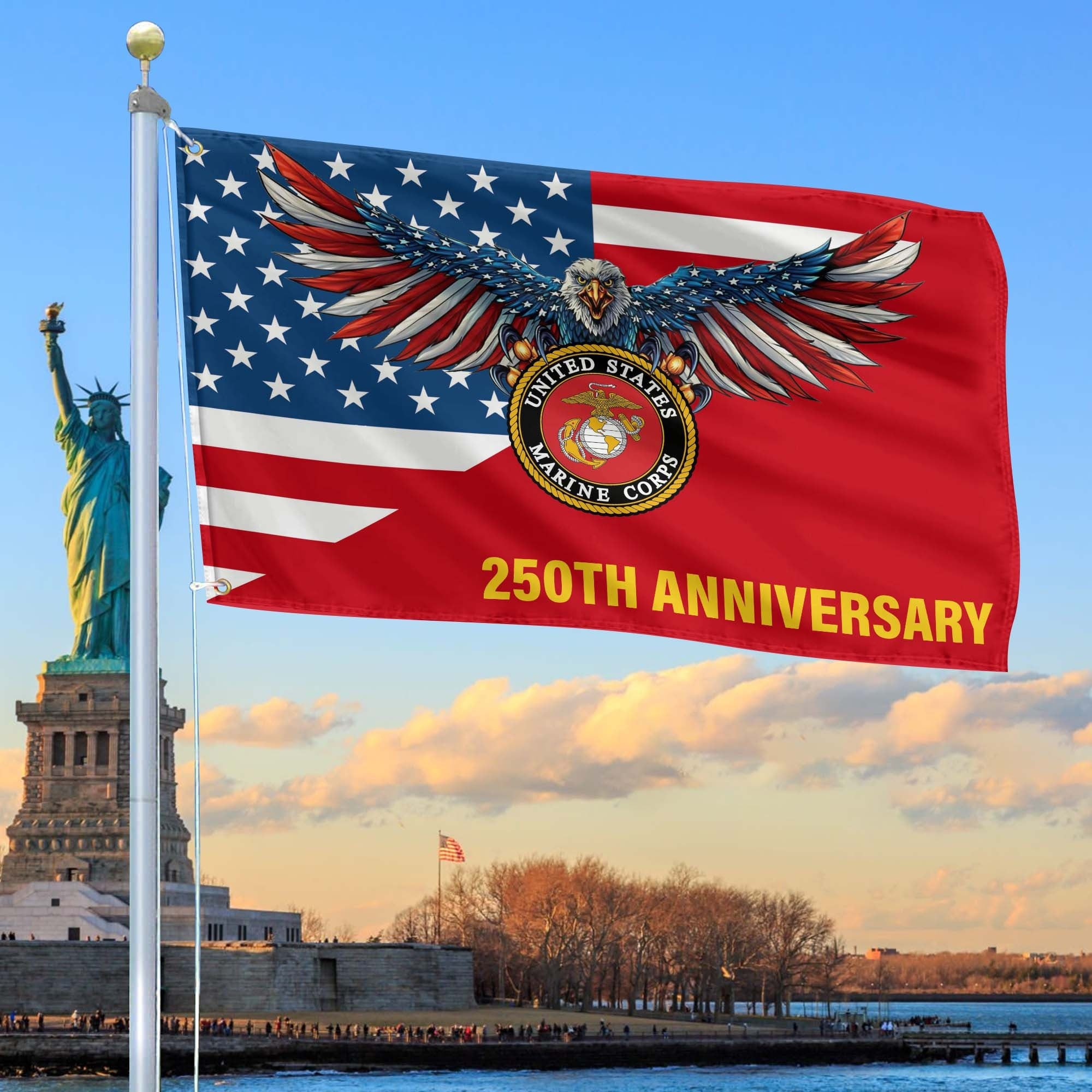 USMC 250th Anniversary Marine Corps Flag Patriotic Decor Gifts For Marine Veteran - Tradiviet