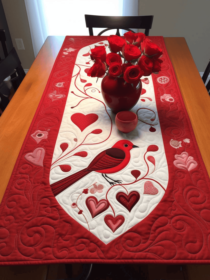 Valentine Bird Quilted Table Runner Unique Valentine Day Gifts Ideas For Wife