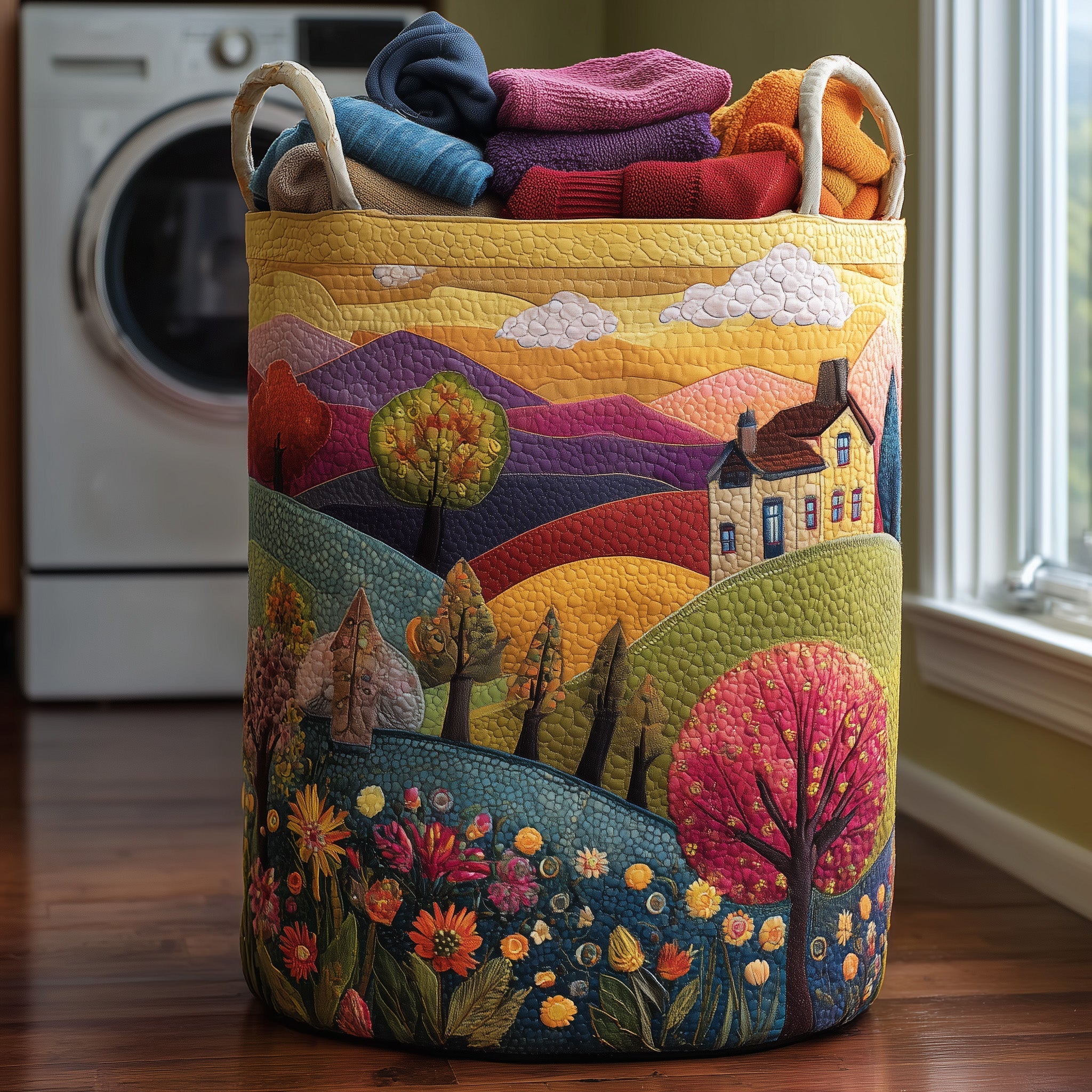 Valley Heaven Quilted Laundry Basket Holiday Room Decor Great Mother's Day Gifts - Tradiviet