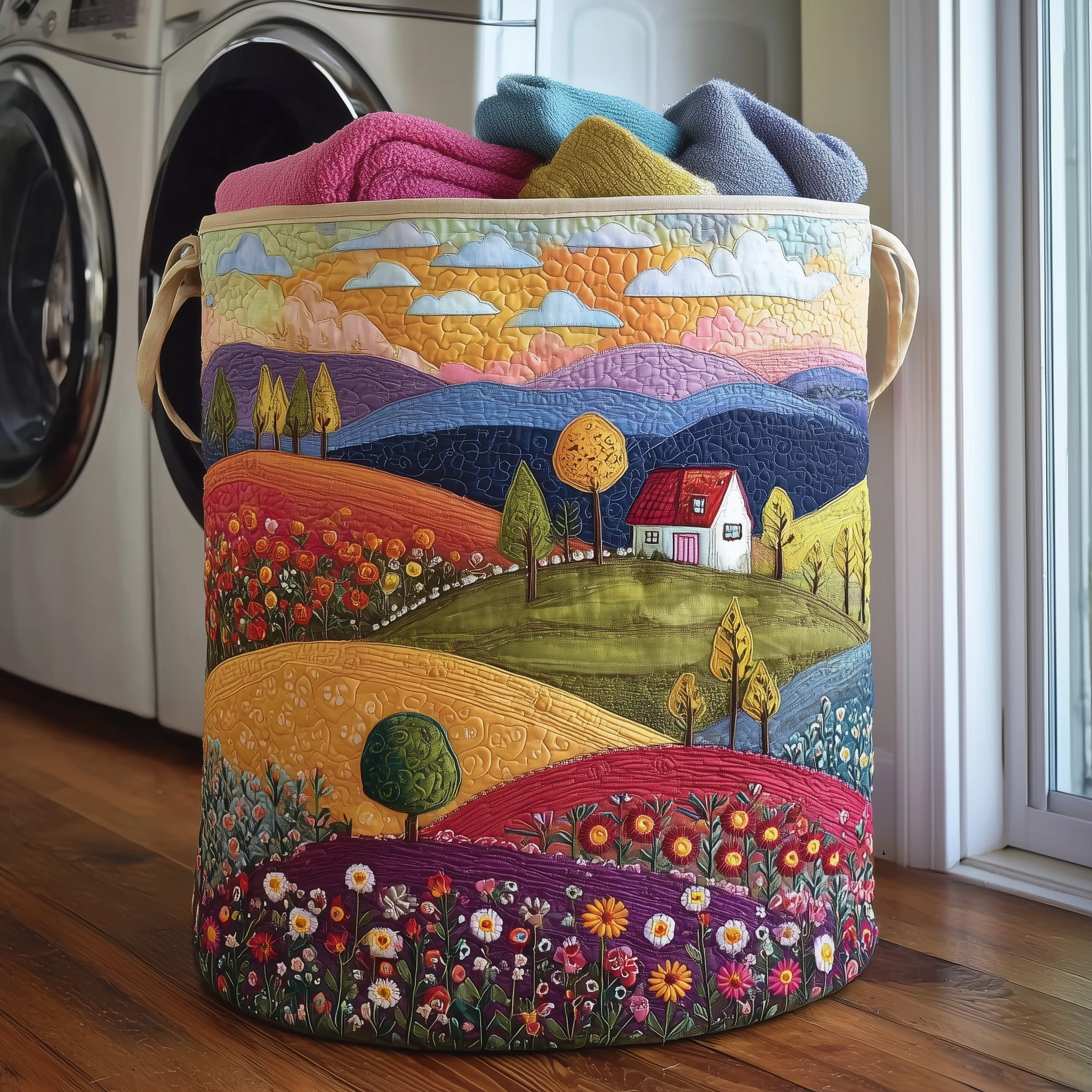 Valley Heaven Quilted Laundry Basket Washroom Decor Basket Best Gifts For Dad - Tradiviet
