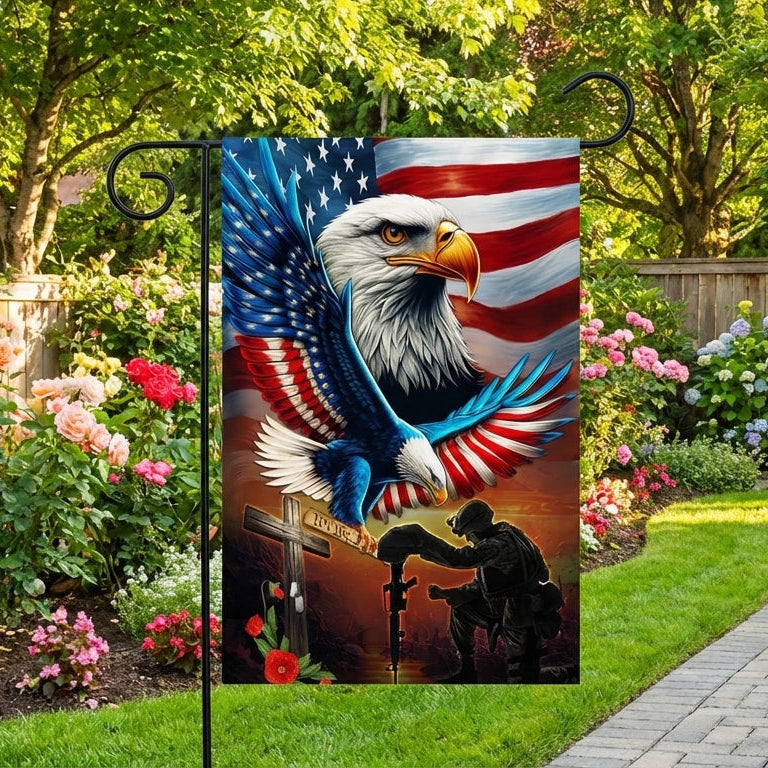 Veterans Day Flag Kneeling Soldier Christian Cross We The People Flag Gift For Father - Tradiviet