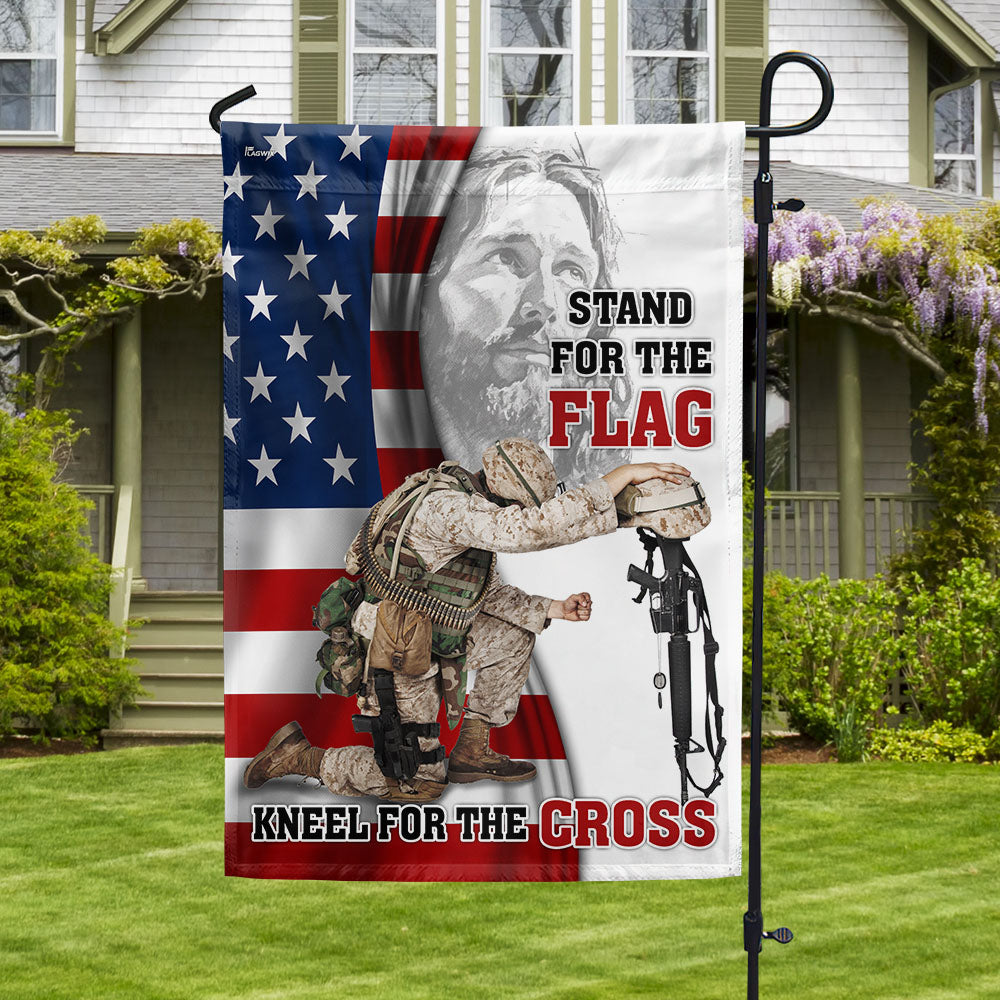 Veterans Day Jesus Christ Kneeling For The Cross Flag Honoring Fallen Soldiers Flag Gift For Him - Tradiviet