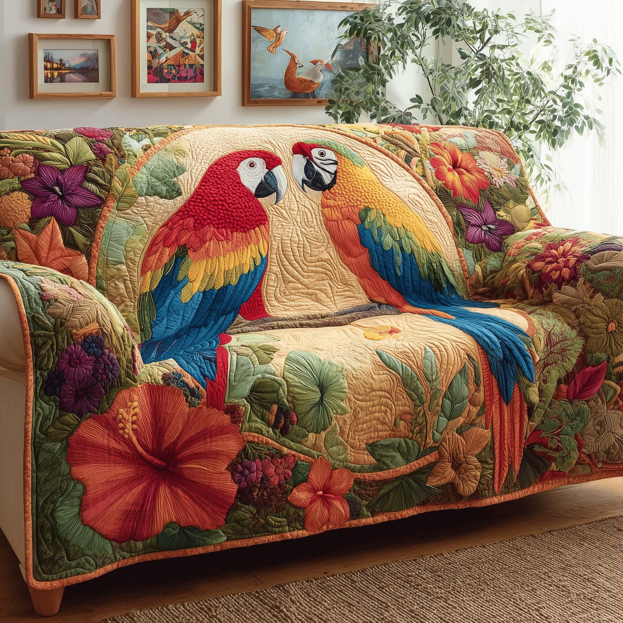 Vibrant Parrots Sofa Cover Tropical Style Couch Protector Gift for Parents