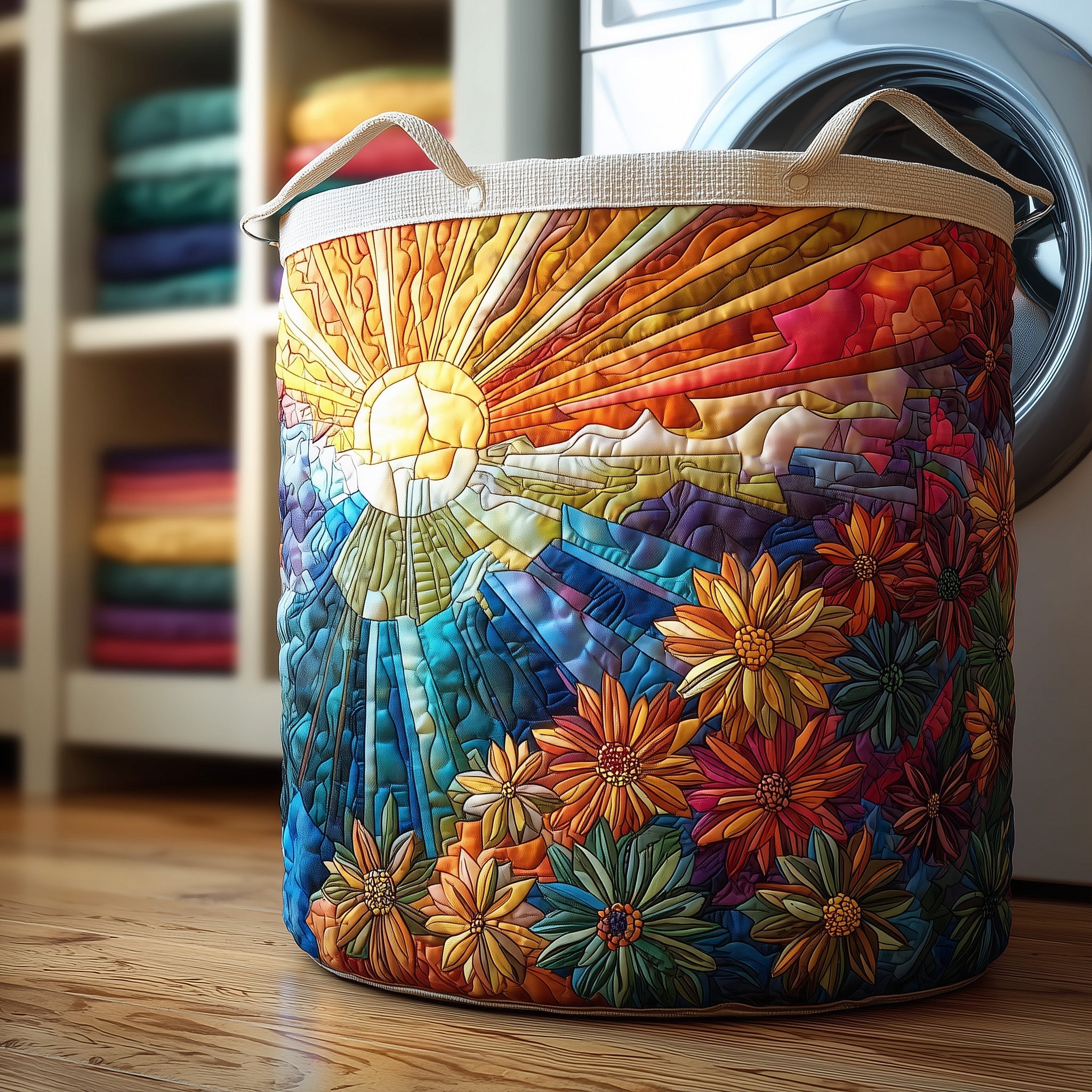 Vibrant Sun Quilted Laundry Basket Cute Storage Baskets Moms Day Gifts - Tradiviet