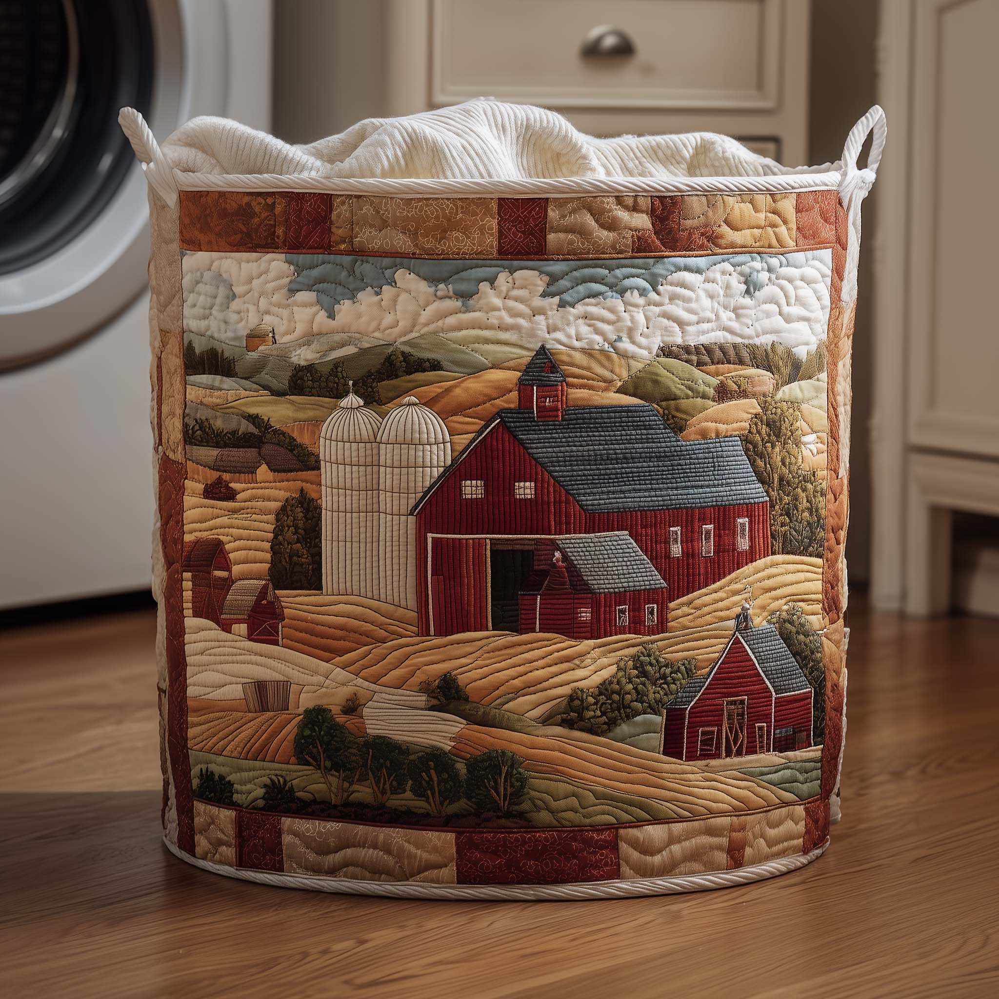 Village Farm Quilted Laundry Basket Aesthetic Storage Baskets Father's Day Gift Ideas - Tradiviet