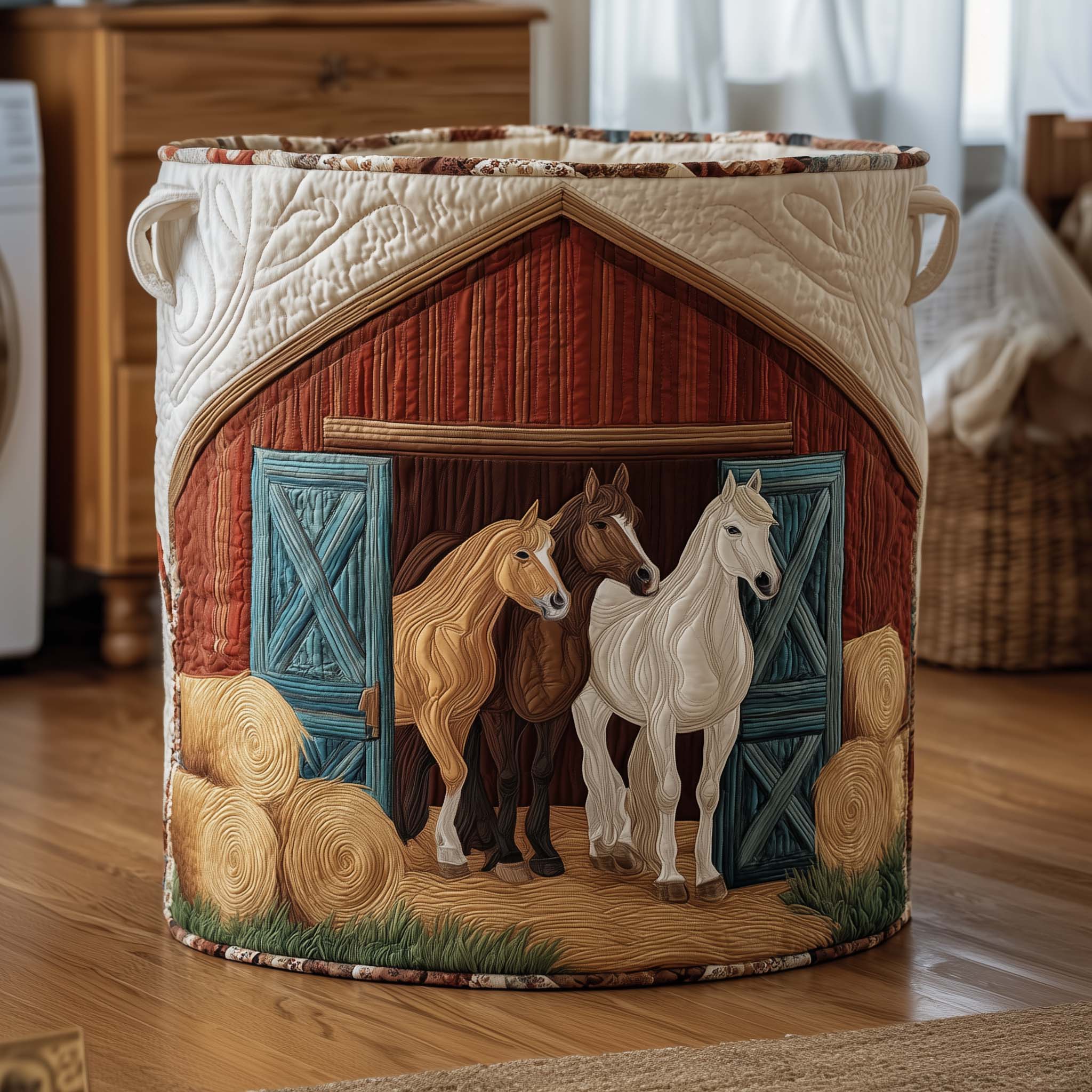 Village Farm Quilted Laundry Basket Cute Storage Baskets Unique Mother's Day Gifts - Tradiviet