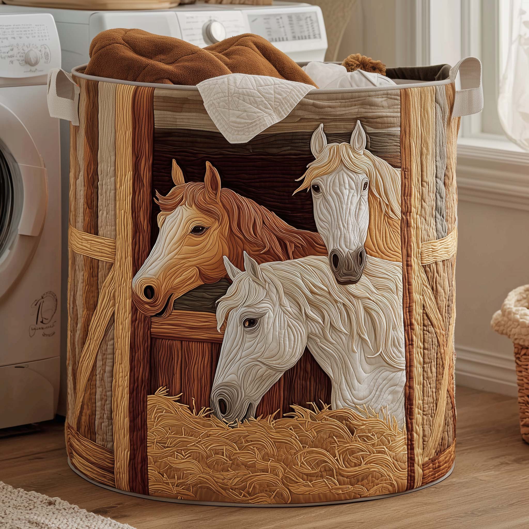 Village Farm Quilted Laundry Basket Washroom Decor Baskets Gift For Grandma - Tradiviet