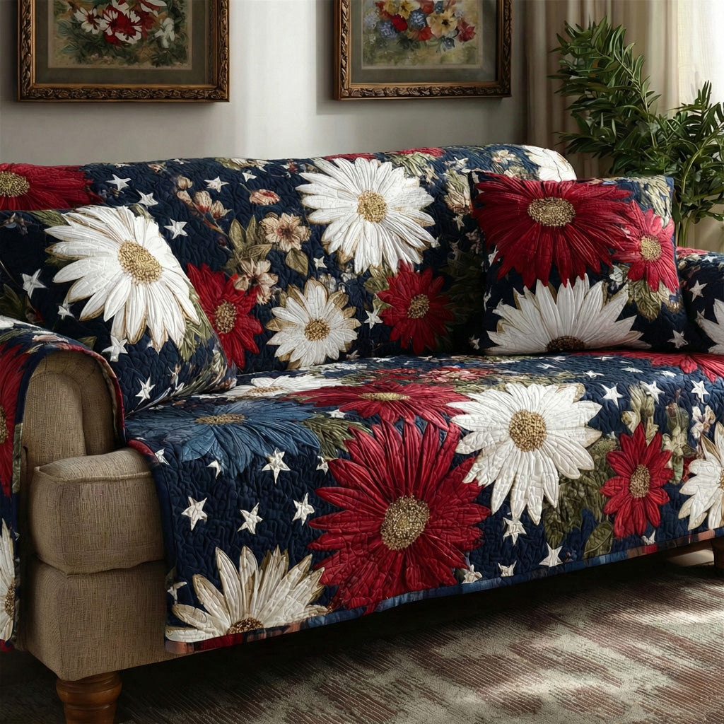 Vintage Americana Quilted Sofa Cover Vintage Flag Style Patriotic Couch Protector