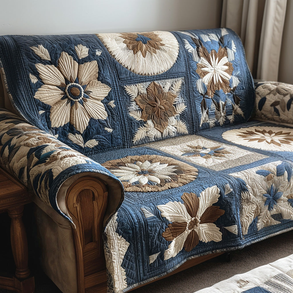 Vintage Bloom Quilted Sofa Cover Cottage Floral Pattern Gift For Her