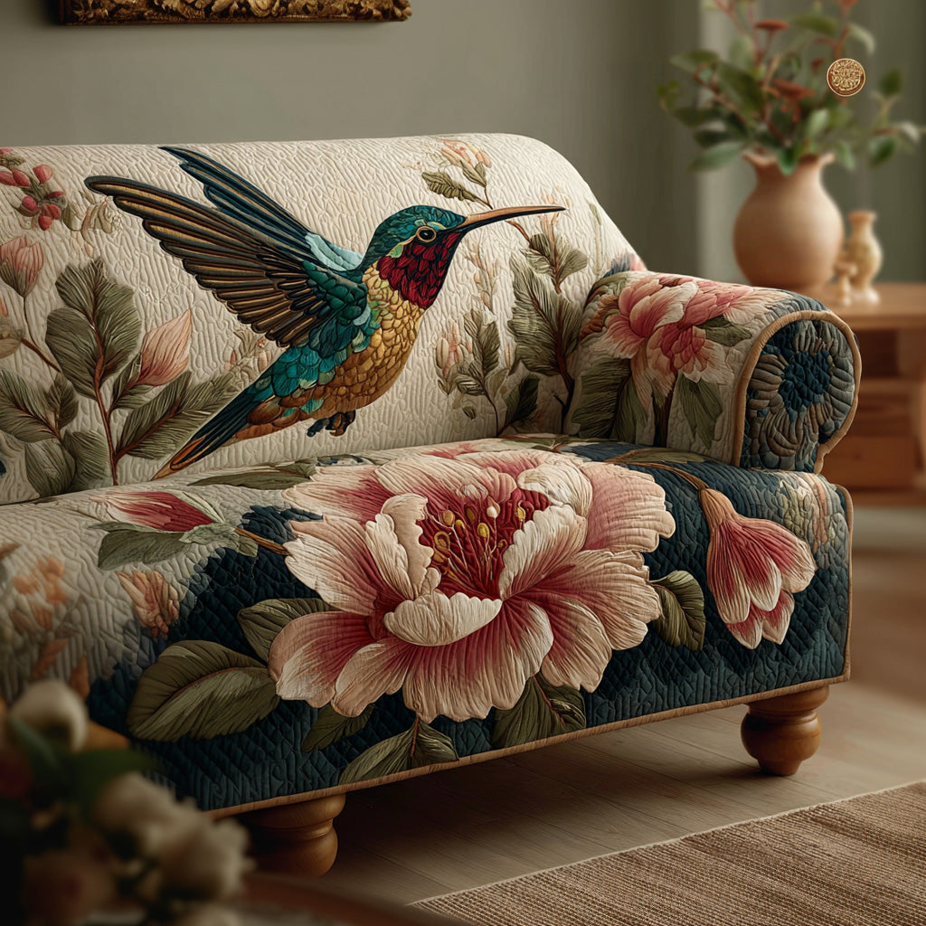 Vintage Bloom Quilted Sofa Cover Vintage Floral Pattern Farmhouse Couch Protector