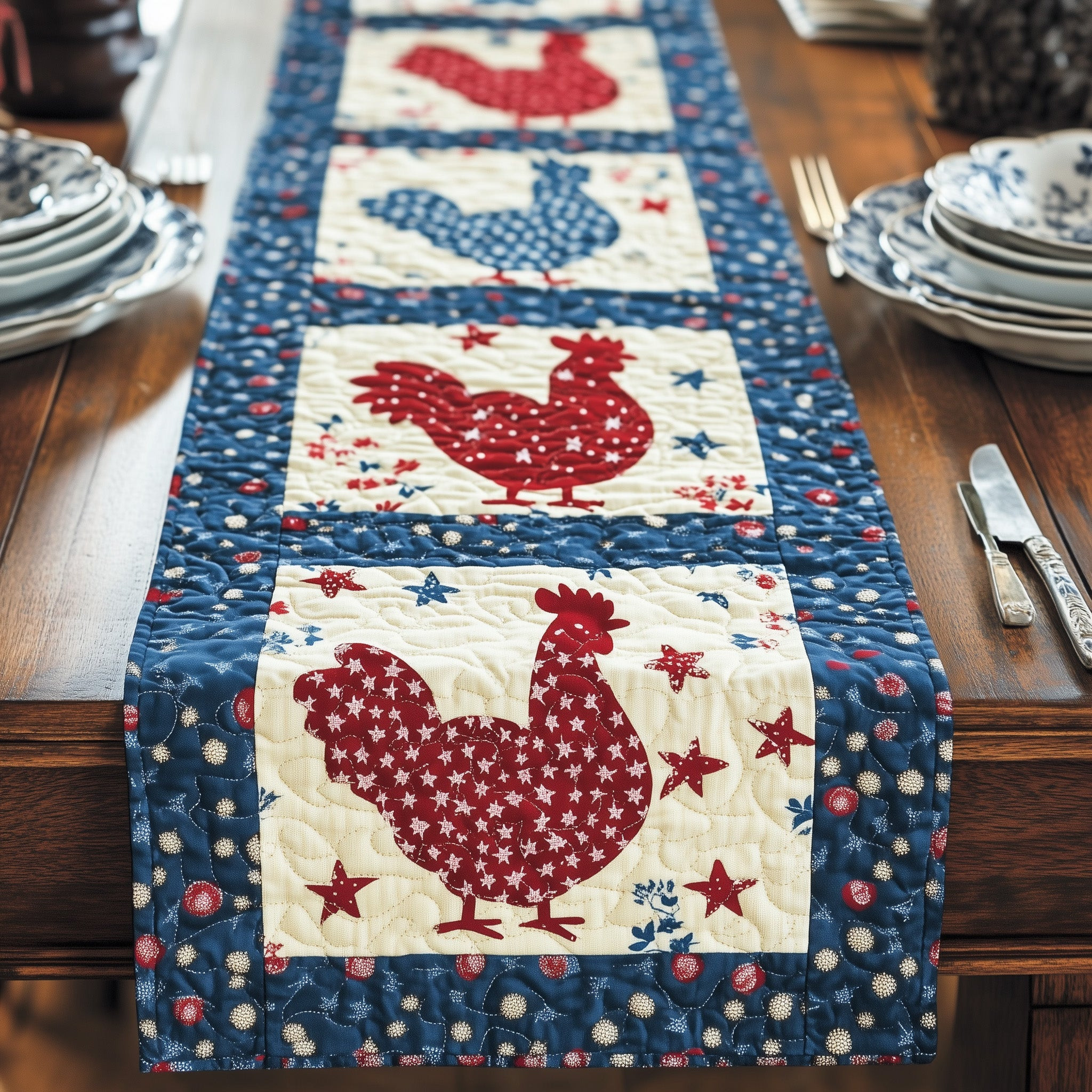 Vintage Feathered Friends Quilted Table Runner  Holiday Table Runner 4Th Of July Client Gifts