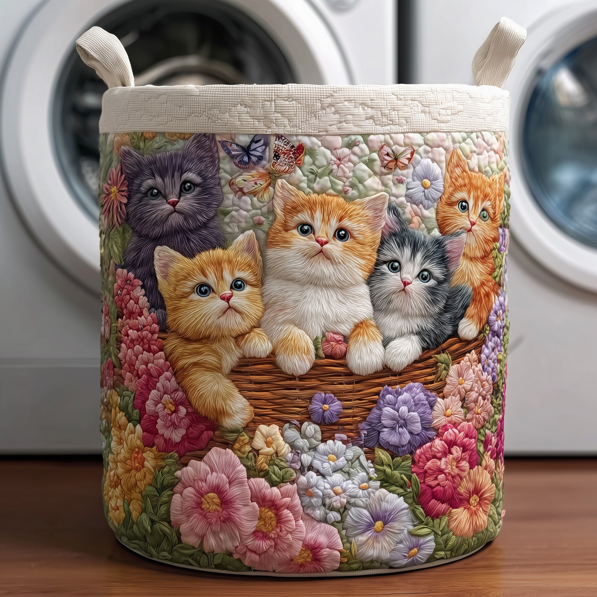 Vintage Meow Quilted Laundry Basket Cute Laundry Hamper Gifts For Sister In Law - Tradiviet